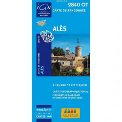 Carte IGN TOP 25 Alès  2840OT